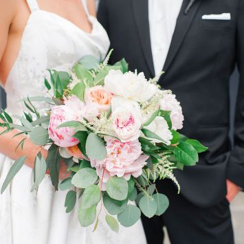 Natural hand tied bridal bouquet of pink Peonies - Wedding flowers by Rhiann. Stoke on Trent, Staffordshire