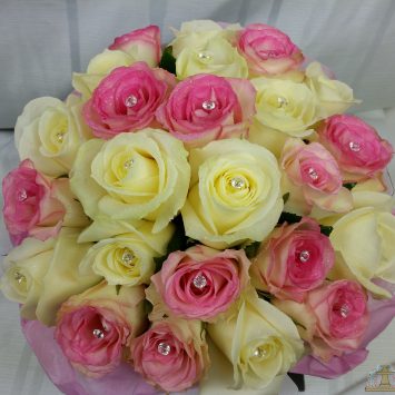 wedding Hand tied bridal bouquet of Avalanche and Sorbet Avalanche roses with diamante